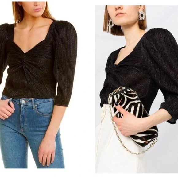 IRO Dollie Twist Front Short Sleeve Metallic Crop Top Blouse Size 10 NEW - Picture 5 of 11